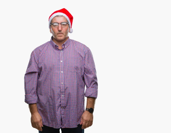 Hombre Mayor Guapo Con Sombrero Navidad Sobre Fondo Aislado Con — Foto de Stock