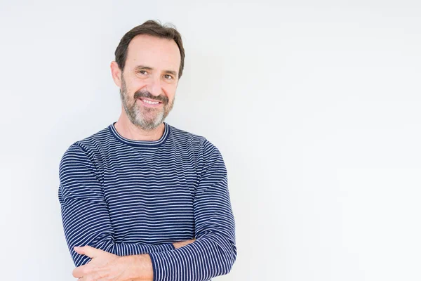 Bonito Homem Idoso Sobre Fundo Isolado Rosto Feliz Sorrindo Com — Fotografia de Stock