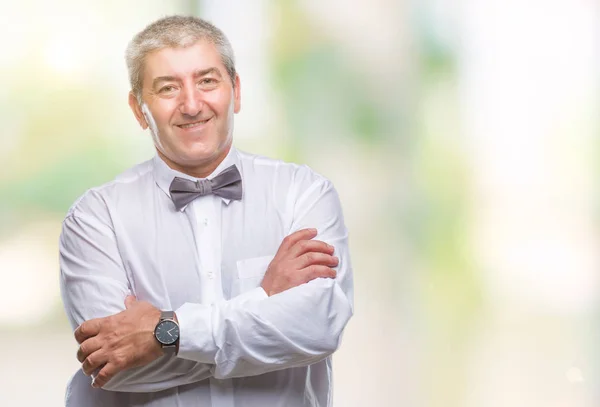 Handsome Senior Man Wearing Bow Tie Isolated Background Happy Face — Stock Photo, Image