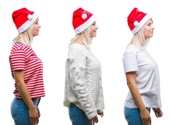 Collage Vackra Blonda Kvinna Som Bär Jul Hatt Över Isolerade — Stockfoto