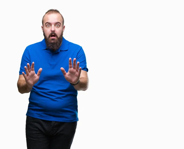 Joven Hombre Hipster Caucásico Vistiendo Camisa Azul Sobre Fondo Aislado —  Fotos de Stock