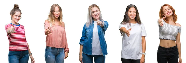 Collage Von Jungen Schönen Frauen Vor Isoliertem Hintergrund Die Freundlich — Stockfoto