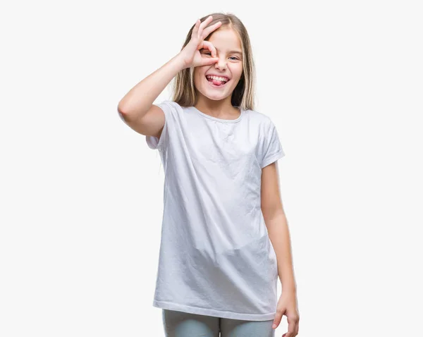 Menina Bonita Nova Sobre Fundo Isolado Fazendo Gesto Com Mão — Fotografia de Stock