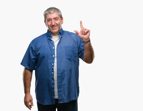 Stilig Senior Man Över Isolerade Bakgrund Pekar Finger Med Lyckad — Stockfoto