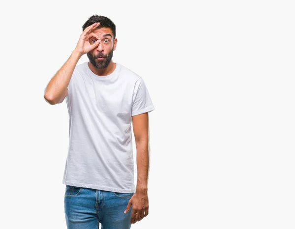 Adult Hispanic Man Isolated Background Doing Gesture Shocked Surprised Face — Stock Photo, Image