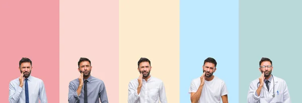 Collage Bel Homme Sur Des Rayures Colorées Fond Isolé Touchant — Photo