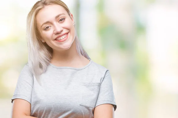 Mujer Rubia Joven Sobre Fondo Aislado Cara Feliz Sonriendo Con —  Fotos de Stock