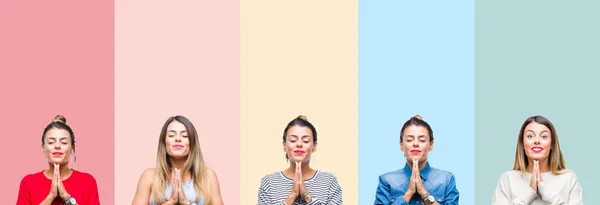 Kolaj Ellerle Birlikte Emin Gülümseyen Için Soran Dua Renkli Vintage — Stok fotoğraf