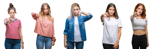 Collage Von Jungen Schönen Frauen Mit Isoliertem Hintergrund Die Unglücklich — Stockfoto