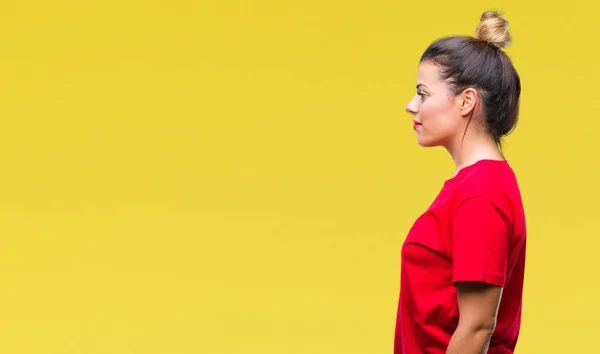 Mooie Jongedame Geïsoleerde Achtergrond Zoek Naar Kant Ontspannen Profiel Pose — Stockfoto