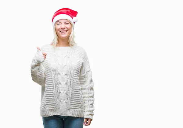 Junge Schöne Blonde Frau Mit Weihnachtsmütze Über Isoliertem Hintergrund Macht — Stockfoto