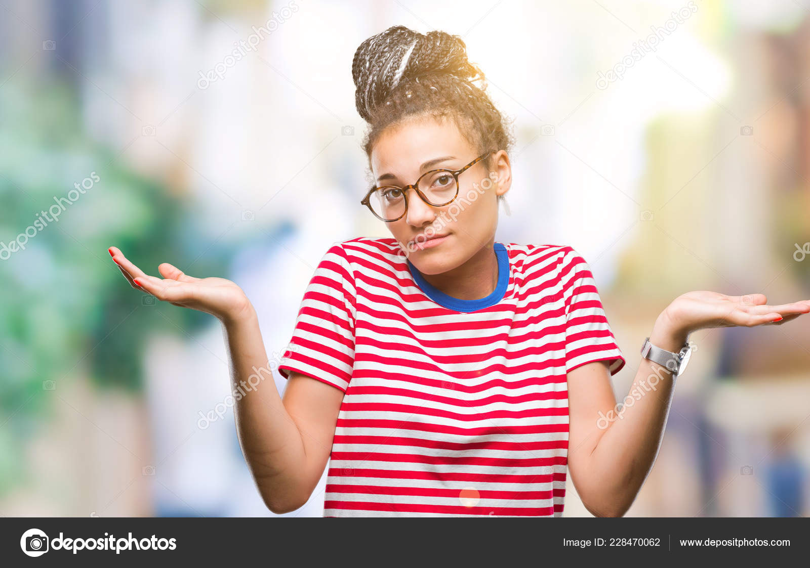 Young Braided Hair African American Girl Wearing Glasses Isolated