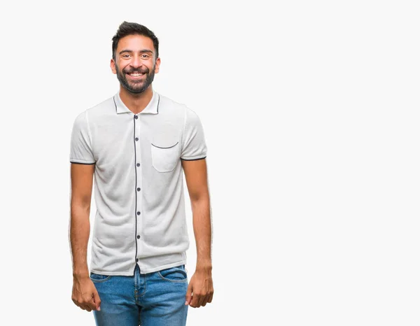 Erwachsener Hispanischer Mann Mit Isoliertem Hintergrund Und Einem Fröhlichen Und — Stockfoto