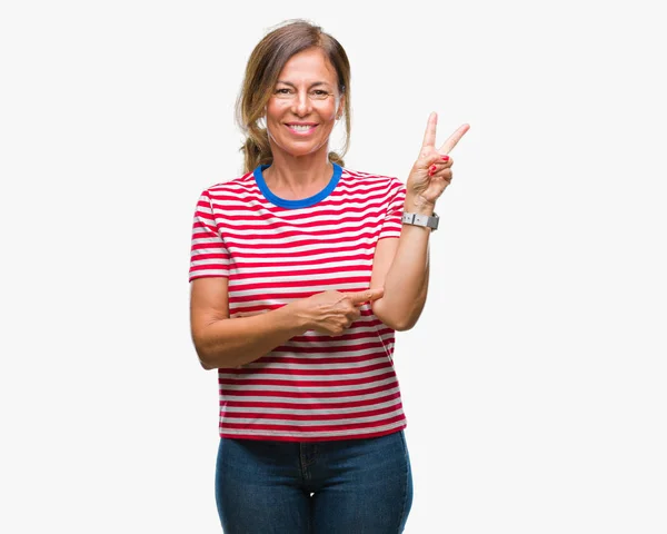 Middle Age Senior Hispanic Woman Isolated Background Smiling Happy Face — Stock Photo, Image