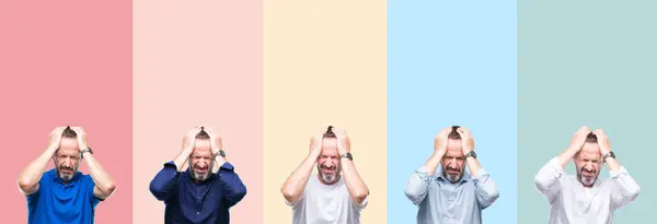 Collage Anziano Hoary Bell Uomo Strisce Colorate Sfondo Isolato Che — Foto Stock