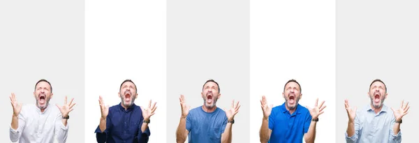 Collage Middle Age Senior Hoary Man Isolated Background Crazy Mad — Stock Photo, Image