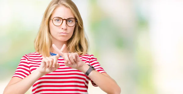 Beautiful Young Woman Wearing Glasses Isolated Background Rejection Expression Crossing — Stock Photo, Image