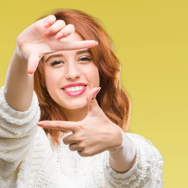 Young Beautiful Woman Isolated Background Wearing Winter Sweater Smiling Making — Stock Photo, Image