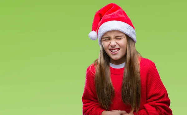 Üzerinde Noel Şapka Giyen Genç Güzel Kız Izole Mide Üzerinde — Stok fotoğraf