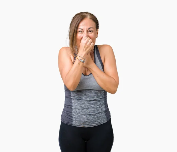 Mulher Meia Idade Bonita Vestindo Roupas Esportivas Sobre Fundo Isolado — Fotografia de Stock