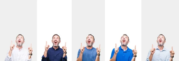 Collage Eines Älteren Mannes Mittleren Alters Der Erstaunt Und Überrascht — Stockfoto