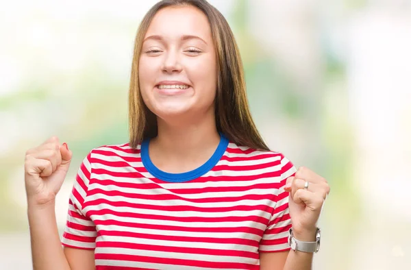 Jonge Kaukasische Mooie Vrouw Geïsoleerde Achtergrond Vieren Verrast Verbaasd Voor — Stockfoto