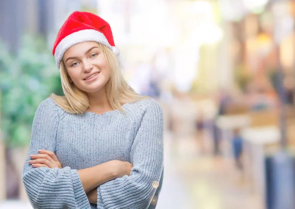 Mulher Caucasiana Jovem Usando Chapéu Natal Sobre Fundo Isolado Rosto — Fotografia de Stock