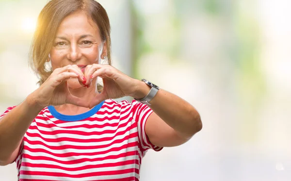 Medelåldern Senior Spansktalande Kvinna Över Isolerade Bakgrund Leende Kärlek Visar — Stockfoto