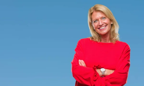 Blonde Frau Mittleren Alters Über Isoliertem Hintergrund Fröhliches Lächeln Mit — Stockfoto