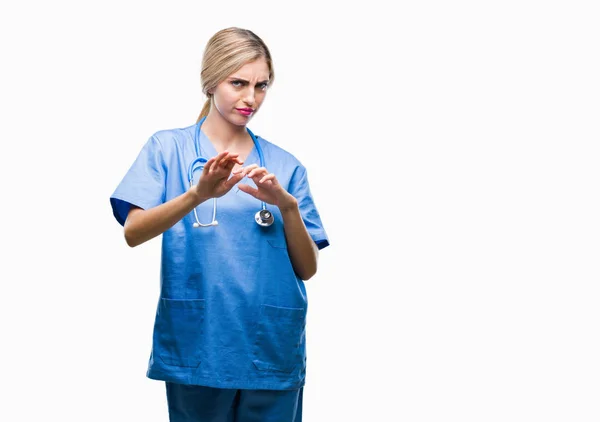 Young Beautiful Blonde Doctor Surgeon Nurse Woman Isolated Background Disgusted — Stock Photo, Image