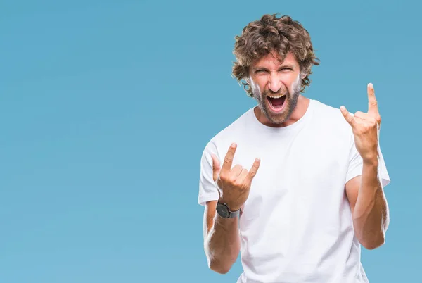 Handsome Hispanic Model Man Isolated Background Shouting Crazy Expression Doing — Stock Photo, Image