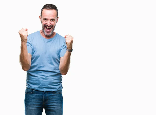 Middle Age Hoary Senior Man Isolated Background Celebrating Surprised Amazed — Stock Photo, Image