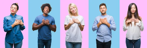 Collage Grupo Jóvenes Casual Sobre Colorido Fondo Aislado Sonriendo Con —  Fotos de Stock