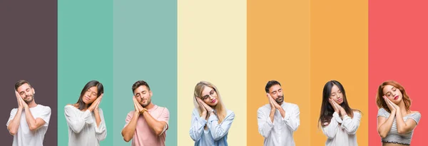 Collage Aus Verschiedenen Ethnien Junge Menschen Über Bunte Streifen Isolierten — Stockfoto