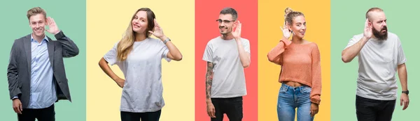 Collage Persone Gruppo Donne Uomini Sfondo Isolato Colorato Sorridente Con — Foto Stock