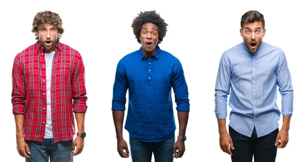 Collage Van Groep Afrikaanse Amerikaanse Latino Mannen Geïsoleerde Achtergrond Bang — Stockfoto