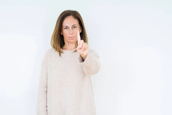 Schöne Frau Mittleren Alters Über Isolierten Hintergrund Mit Erhobenem Finger — Stockfoto