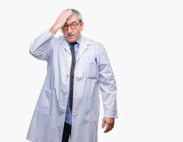 Handsome Senior Doctor Scientist Professional Man Wearing White Coat Isolated — Stock Photo, Image