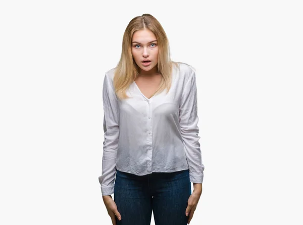 Young Caucasian Woman Isolated Background Afraid Shocked Surprise Expression Fear — Stock Photo, Image