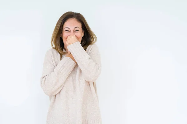 Schöne Frau Mittleren Alters Mit Isoliertem Hintergrund Die Etwas Stinkendes — Stockfoto