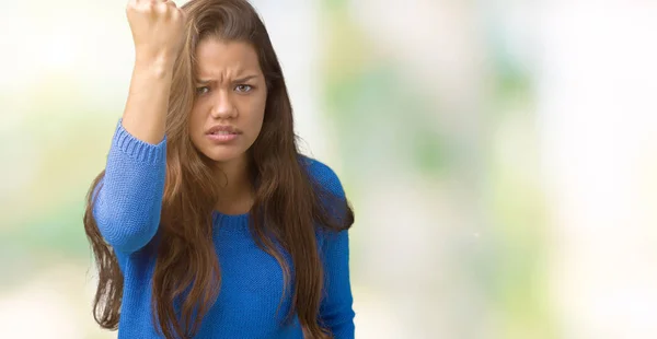 Junge Schöne Brünette Frau Blauem Pullover Über Isoliertem Hintergrund Wütend — Stockfoto