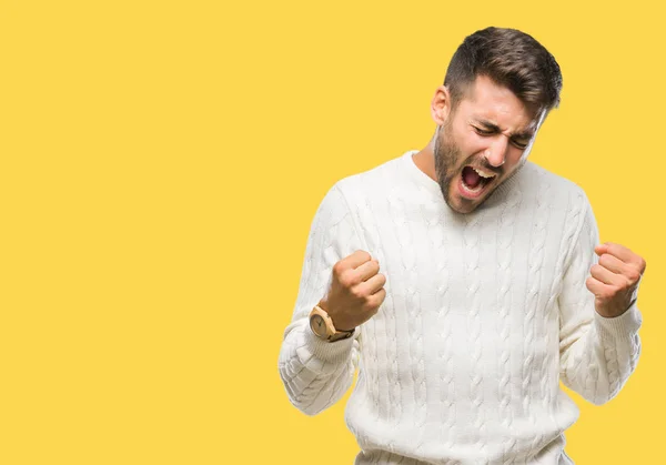 Young Handsome Man Wearing Winter Sweater Isolated Background Very Happy — Stock Photo, Image