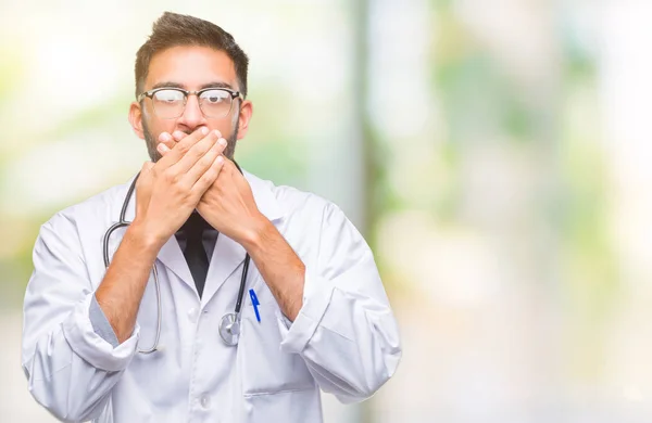 Adult Hispanic Doctor Man Isolated Background Shocked Covering Mouth Hands — Stock Photo, Image