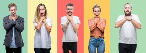 Collage Grupp Människor Kvinnor Och Män Över Färgglada Isolerade Bakgrund — Stockfoto