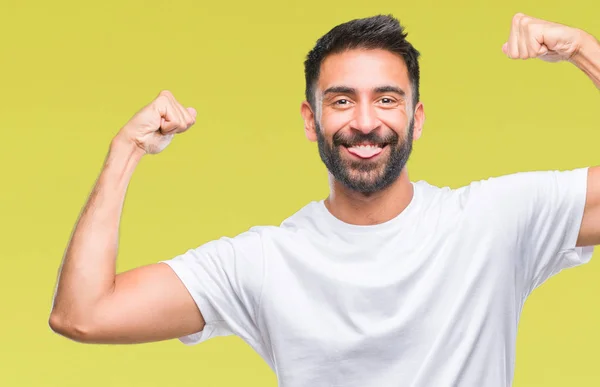 Vuxen Spansktalande Man Över Isolerade Bakgrund Visar Armar Muskler Ler — Stockfoto