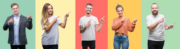 Colagem Pessoas Grupo Mulheres Homens Sobre Fundo Isolado Colorido Sorrindo — Fotografia de Stock