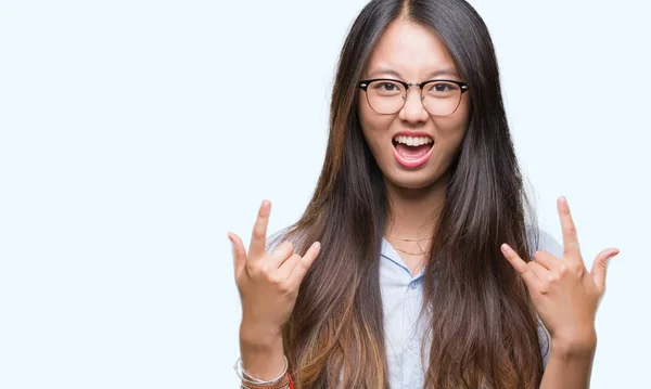 Jeune Femme Affaires Asiatique Portant Des Lunettes Sur Fond Isolé — Photo