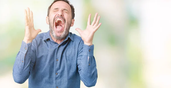 Bonito Homem Meia Idade Elegante Sênior Sobre Fundo Isolado Celebrando — Fotografia de Stock