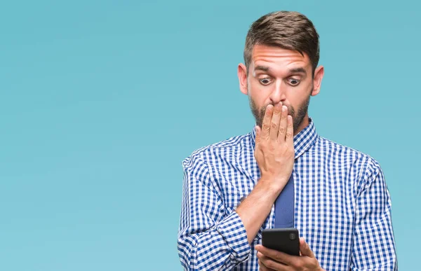 Joven Tenía Hombre Enviando Mensajes Texto Usando Teléfono Inteligente Sobre —  Fotos de Stock