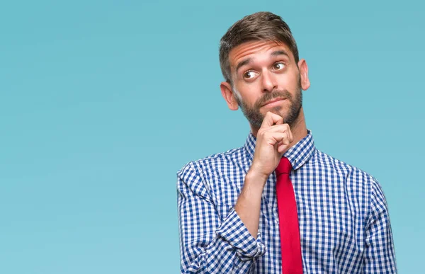 Junger Gutaussehender Geschäftsmann Mit Der Hand Kinn Über Fragen Nachdenkend — Stockfoto